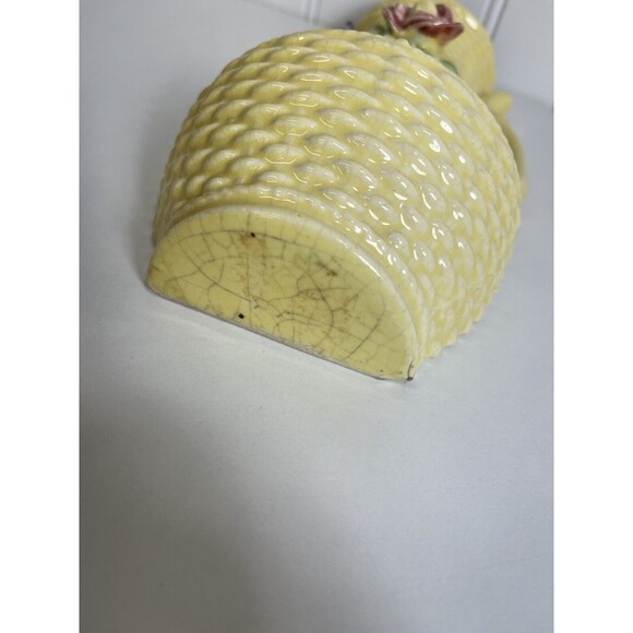 Vintage Japanese Basketweave Yellow Wall‎ Pocket with Pink/Blue Flowers. - Picture 6 of 8